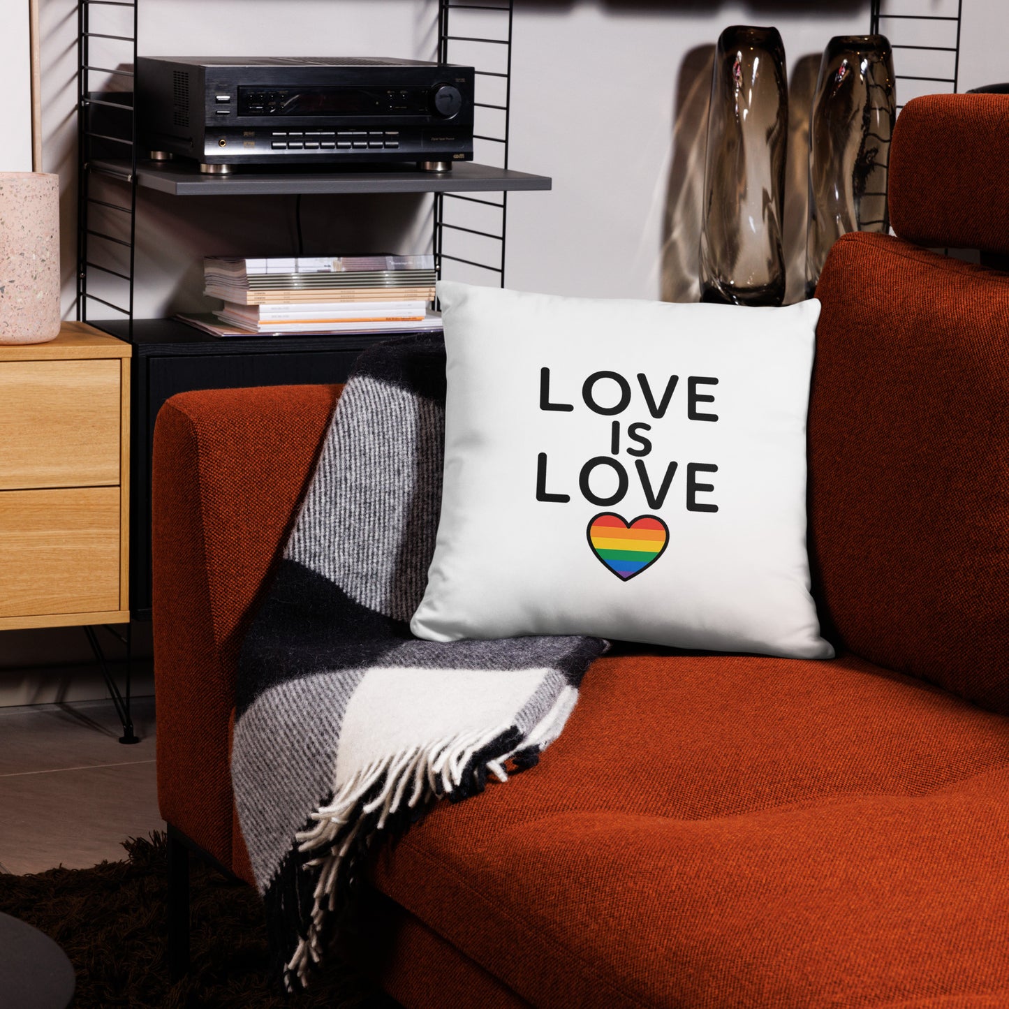 Decorative pride pillow for cozy, affirming spaces: The Love Is Love Lounge Pillow