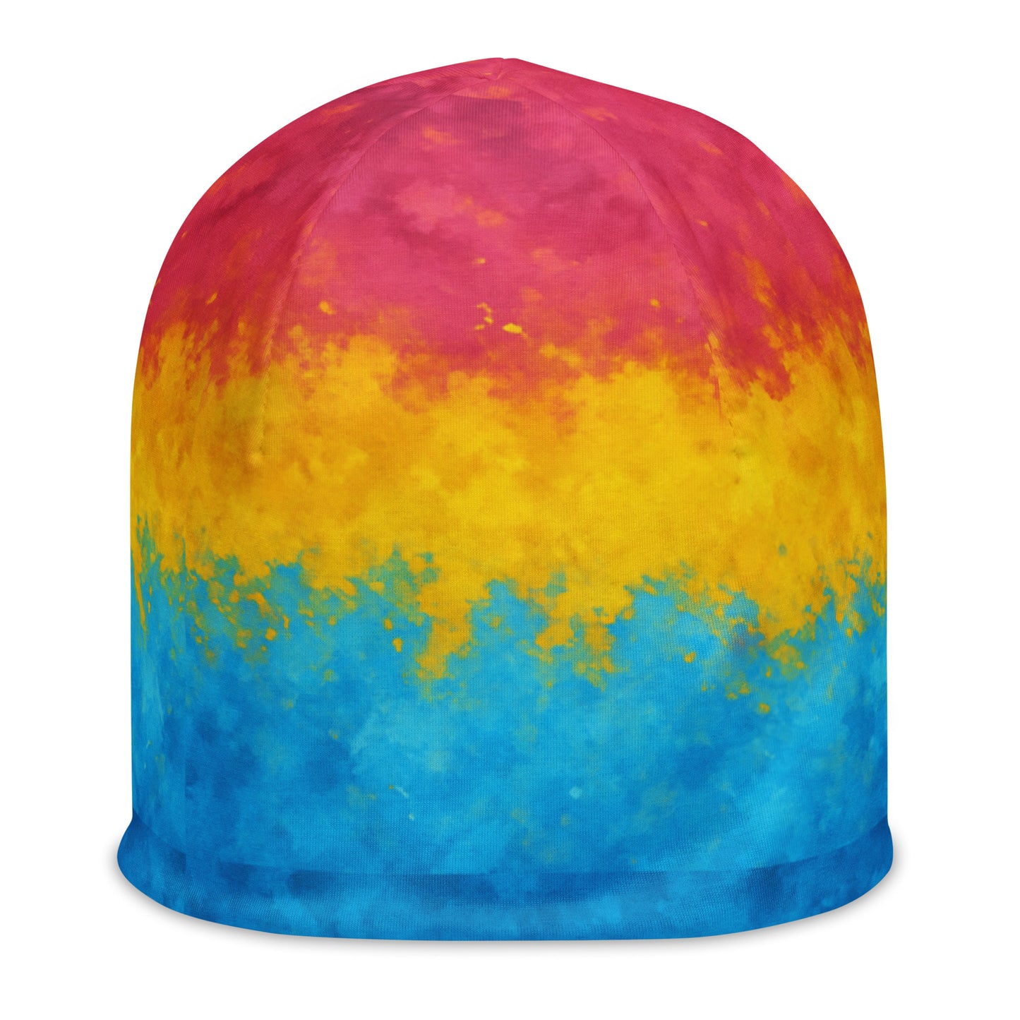 Warm pride beanie featuring flag-inspired graphics: Pansexual Pride Paint Splash Beanie