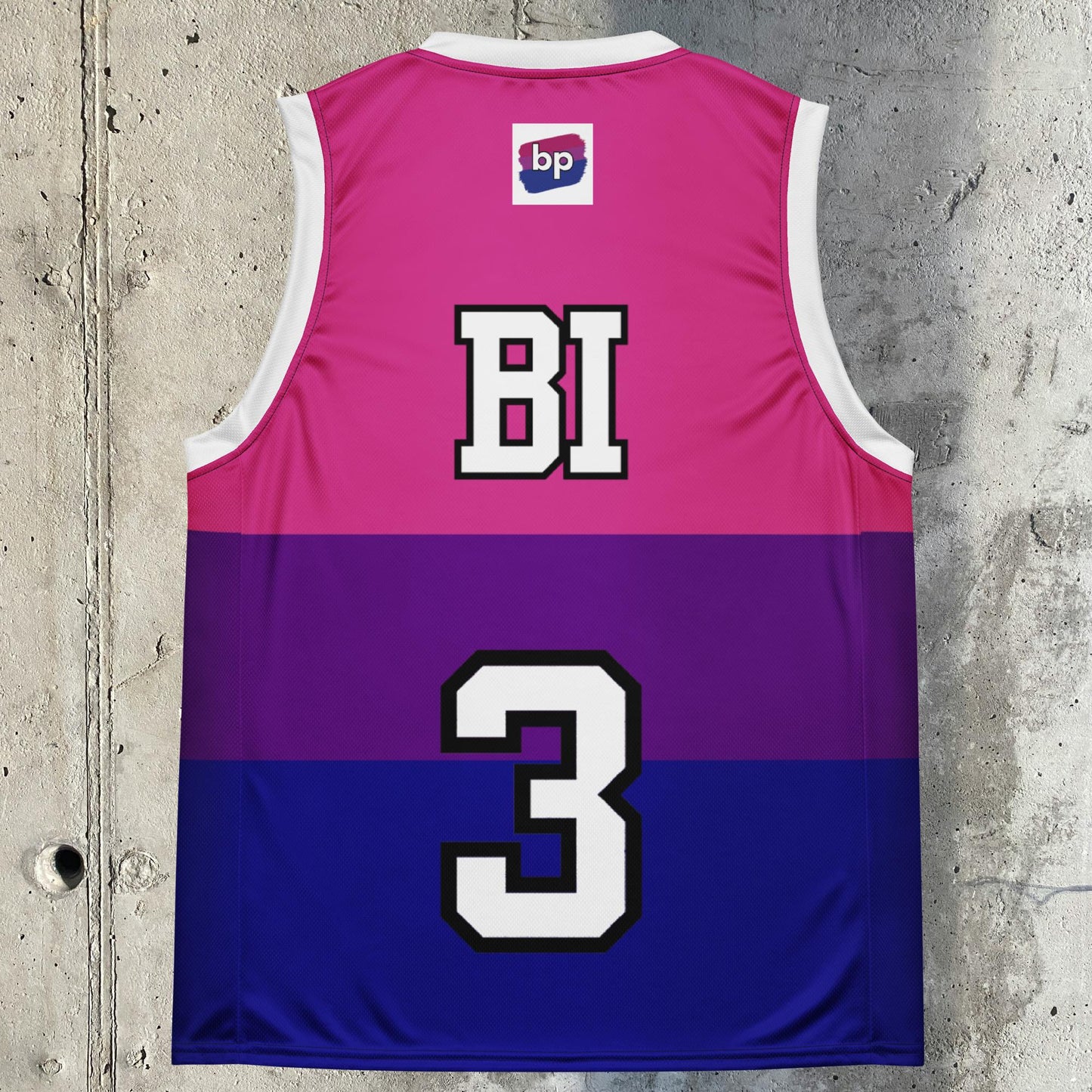Basketball jersey with bold LGBTQ+ pride design: Bi Bold Basketball Jersey