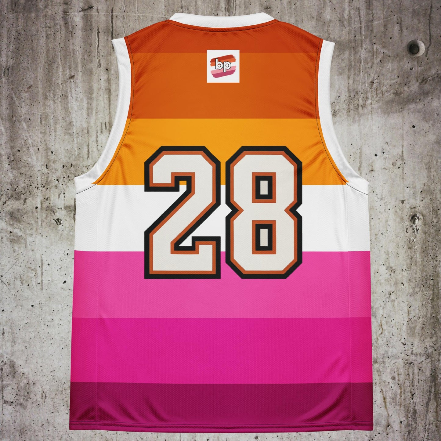 Basketball jersey with bold LGBTQ+ pride design: Power Femme Basketball Jersey