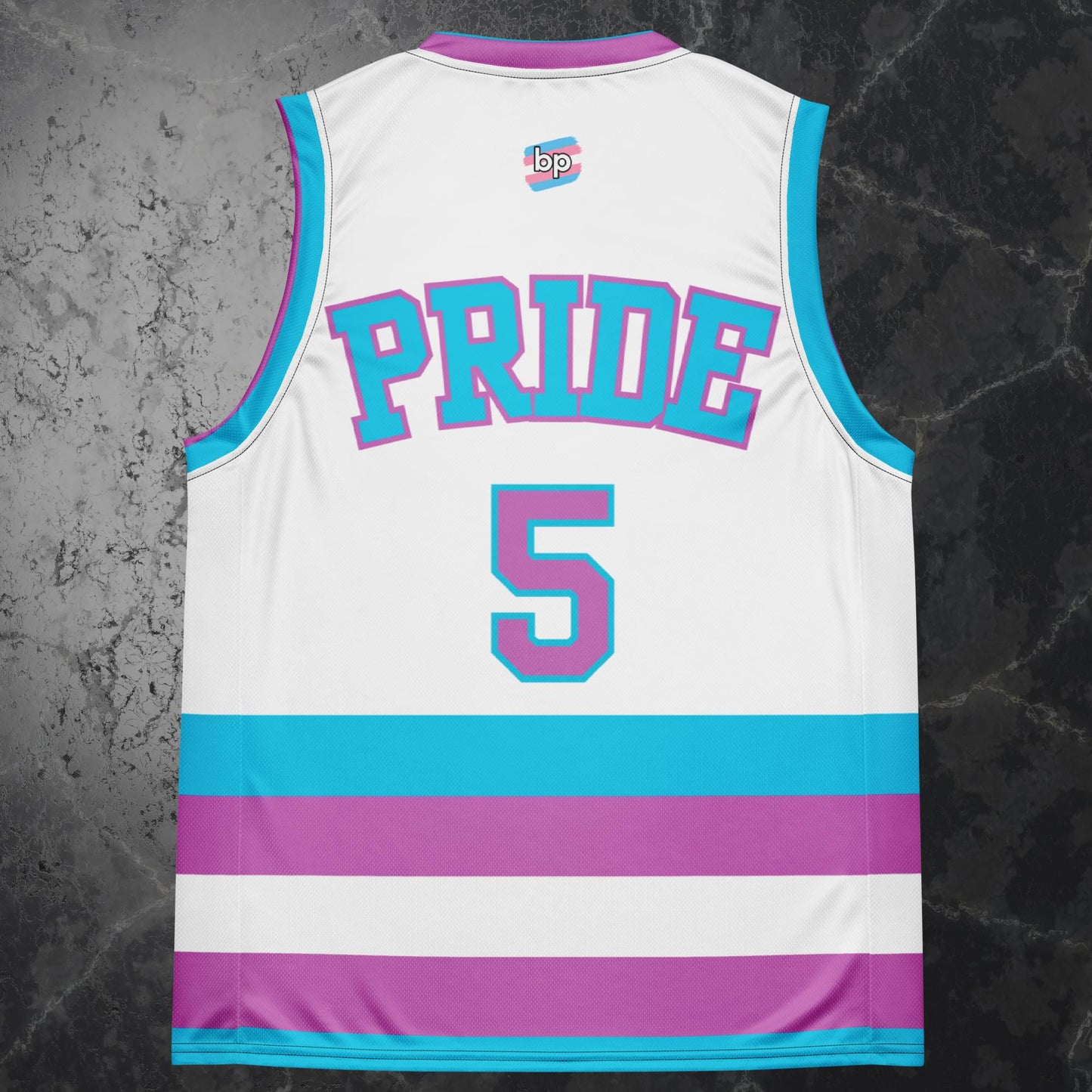 Basketball jersey with bold LGBTQ+ pride design: Transcend Basketball Jersey
