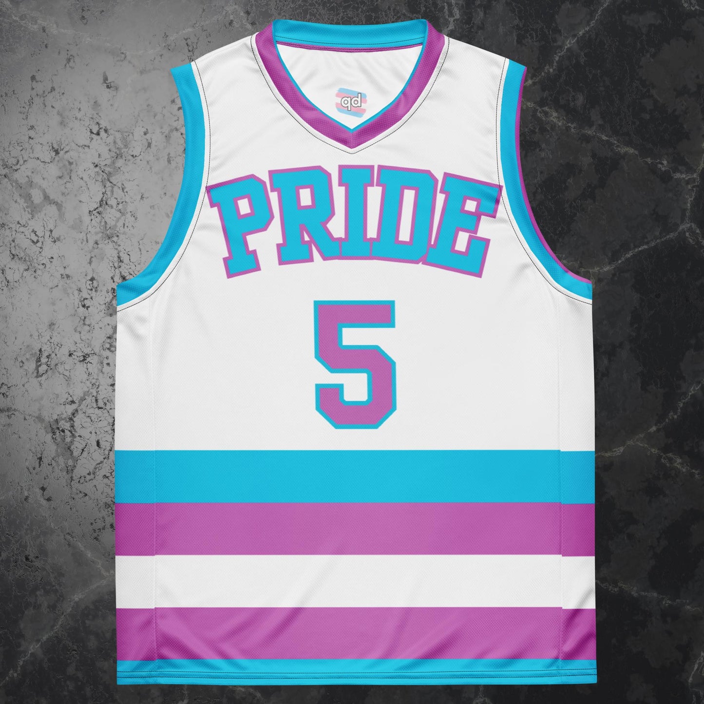 Basketball jersey with bold LGBTQ+ pride design: Transcend Basketball Jersey