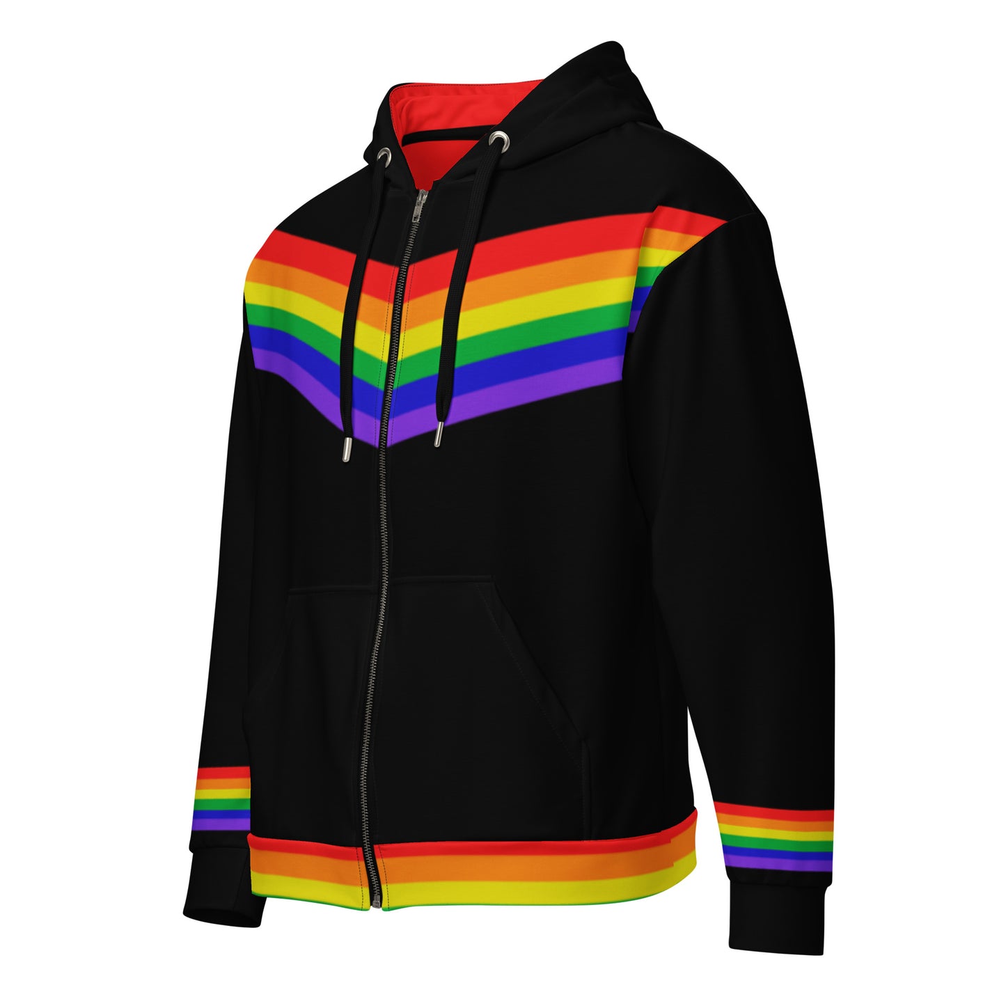 Bold outerwear celebrating LGBTQ+ pride: Nightlight Rainbow Accent Zip Hoodie