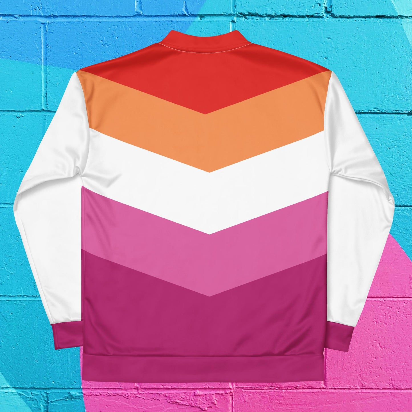 Bold outerwear celebrating LGBTQ+ pride: Sapphic Flame Bomber Jacket