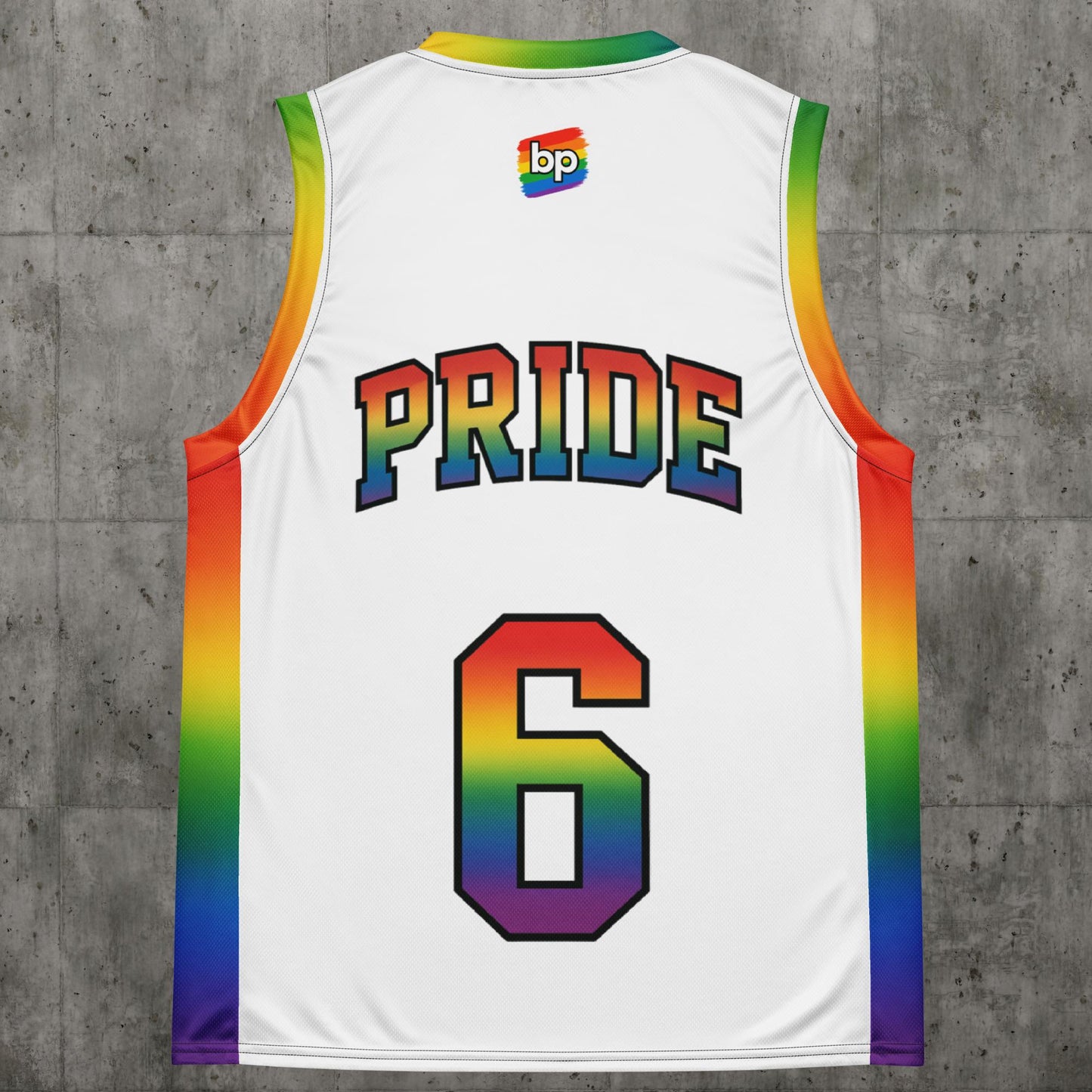 Basketball jersey with bold LGBTQ+ pride design: ProudPlay Basketball Jersey