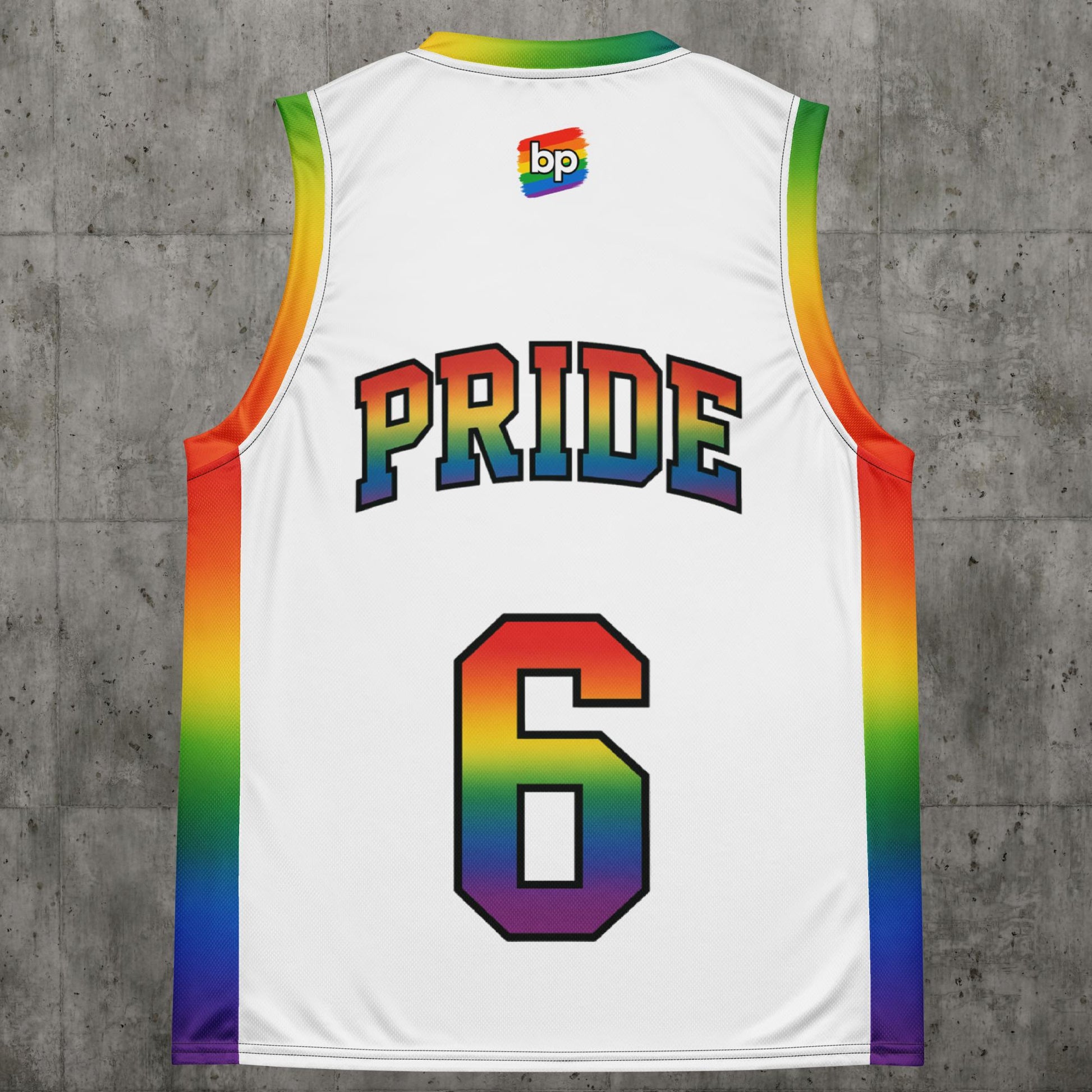 Basketball jersey with bold LGBTQ+ pride design: ProudPlay Basketball Jersey