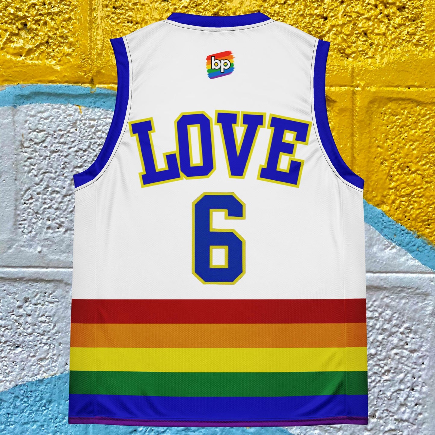 Basketball jersey with bold LGBTQ+ pride design: Gay Love Basketball Jersey