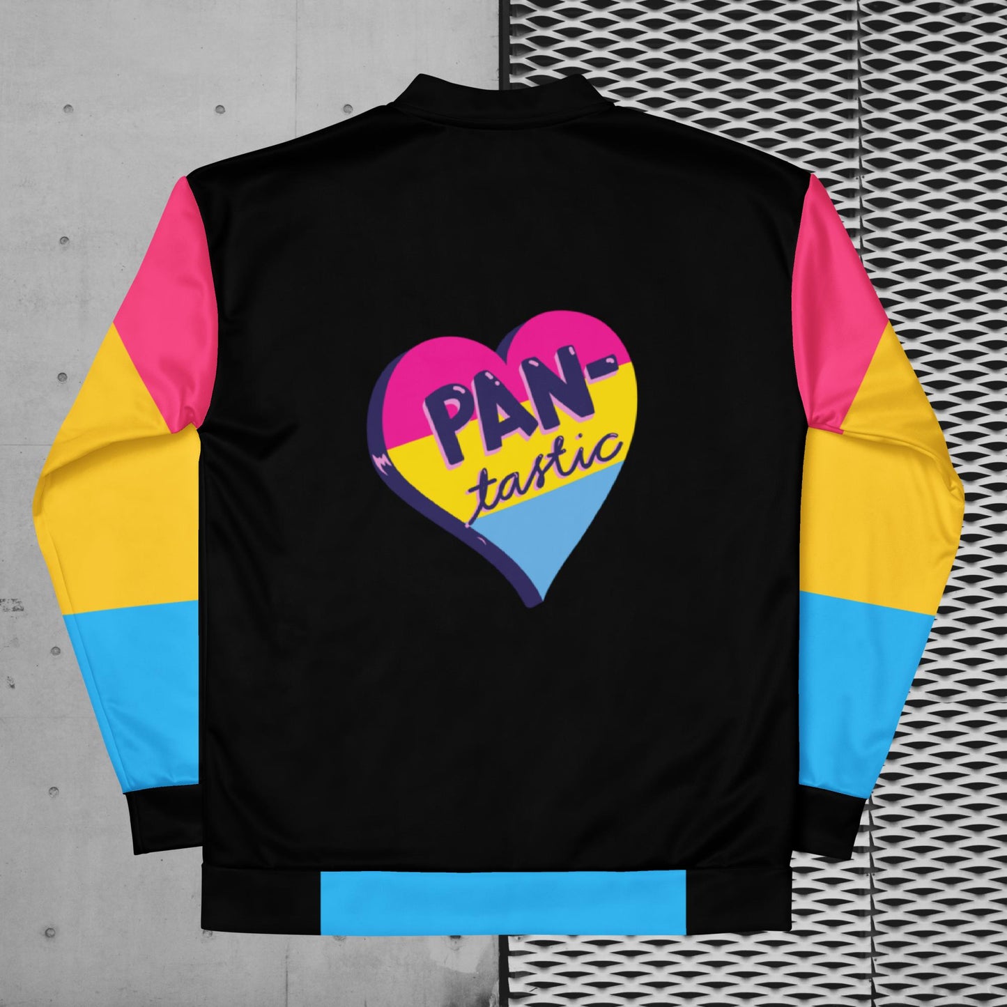 Bold outerwear celebrating LGBTQ+ pride: Proud & Pan-tastic Bomber Jacket