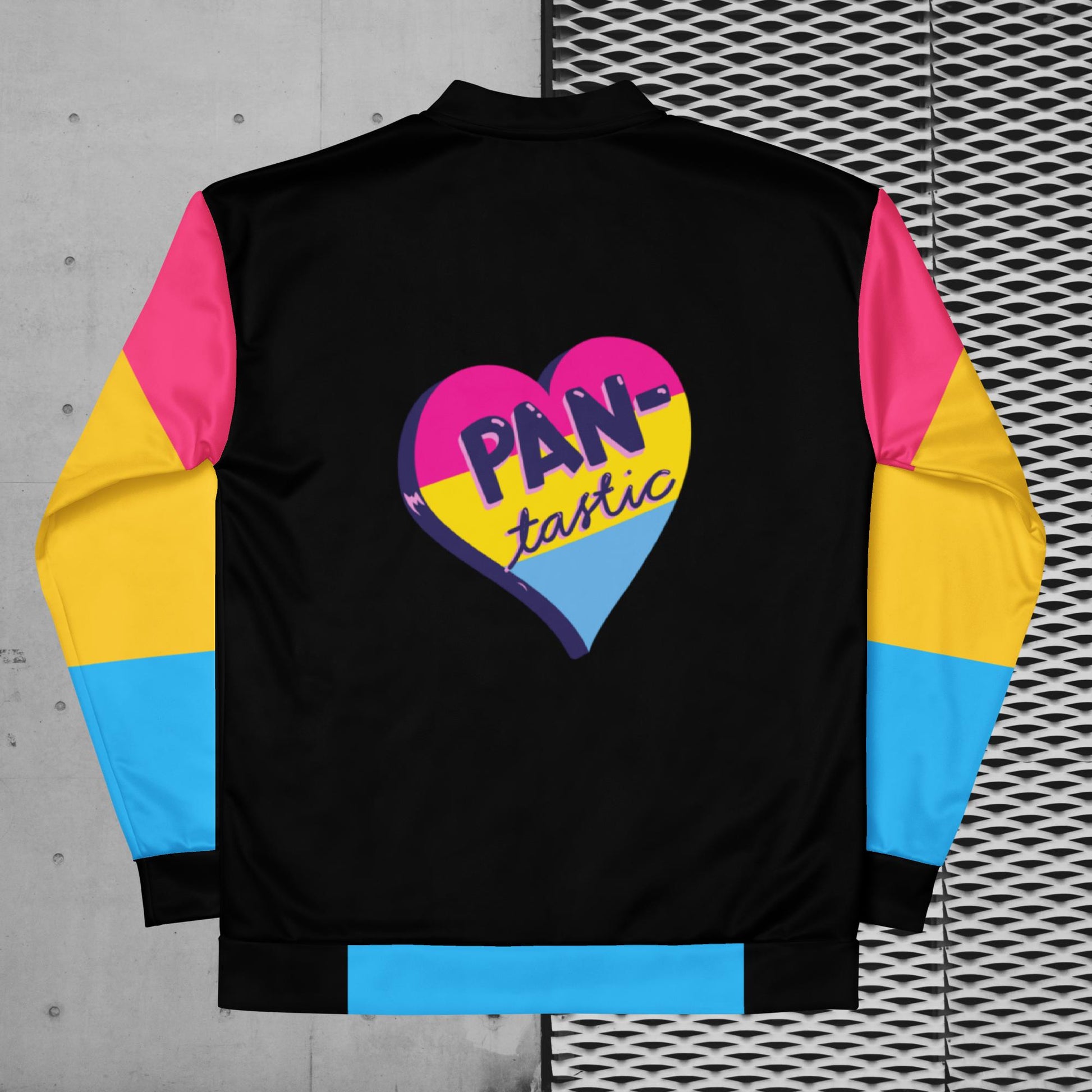 Bold outerwear celebrating LGBTQ+ pride: Proud & Pan-tastic Bomber Jacket