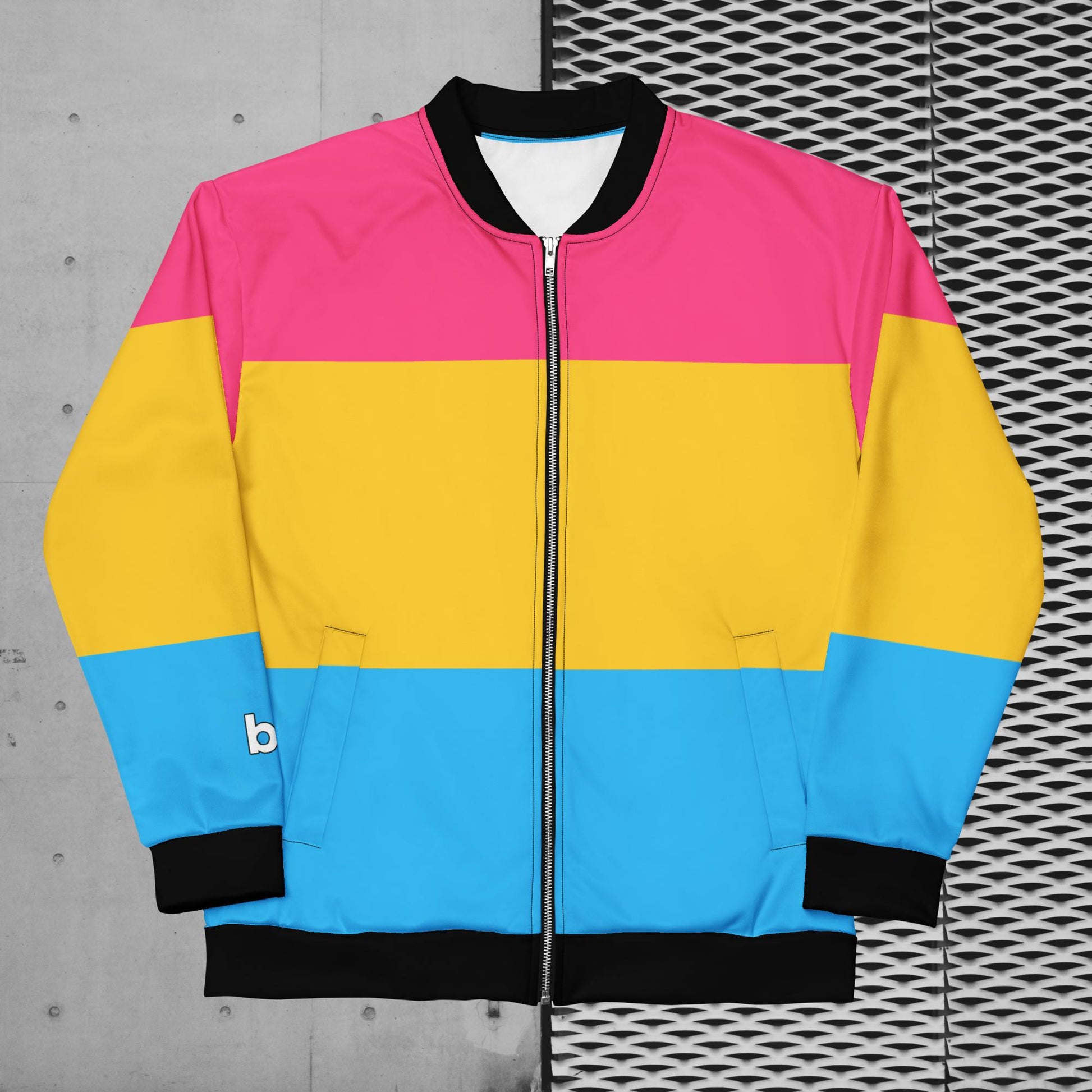 Bold outerwear celebrating LGBTQ+ pride: Proud & Pan-tastic Bomber Jacket
