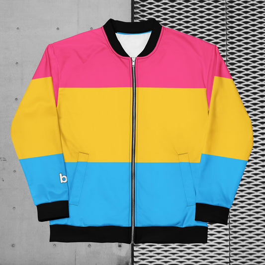 Bold outerwear celebrating LGBTQ+ pride: Proud & Pan-tastic Bomber Jacket